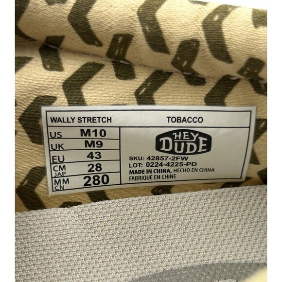 NWT Hey Dude Men's Khaki Canvas Wally Stretch Tobacco Loafers Shoes Size 10 3202 - Picture 7 of 16